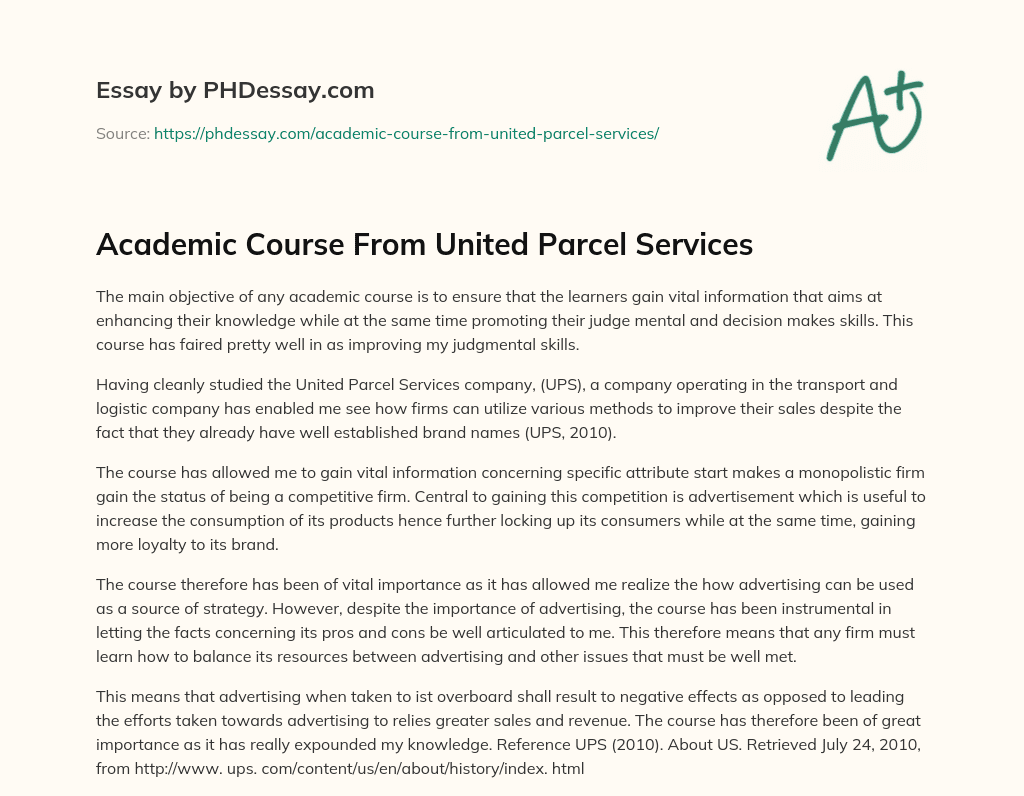 Academic Course From United Parcel Services essay