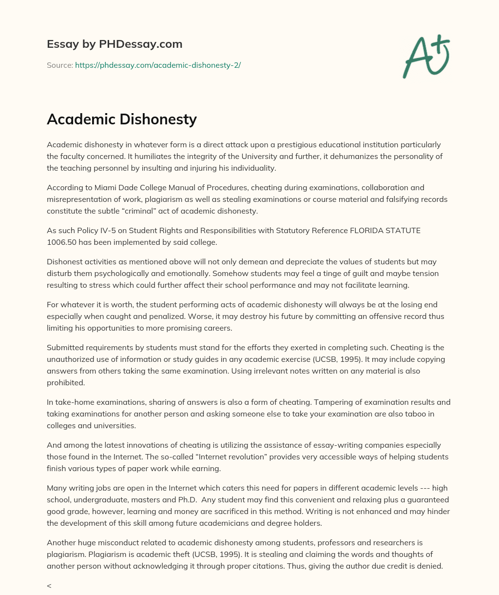 Academic Dishonesty essay