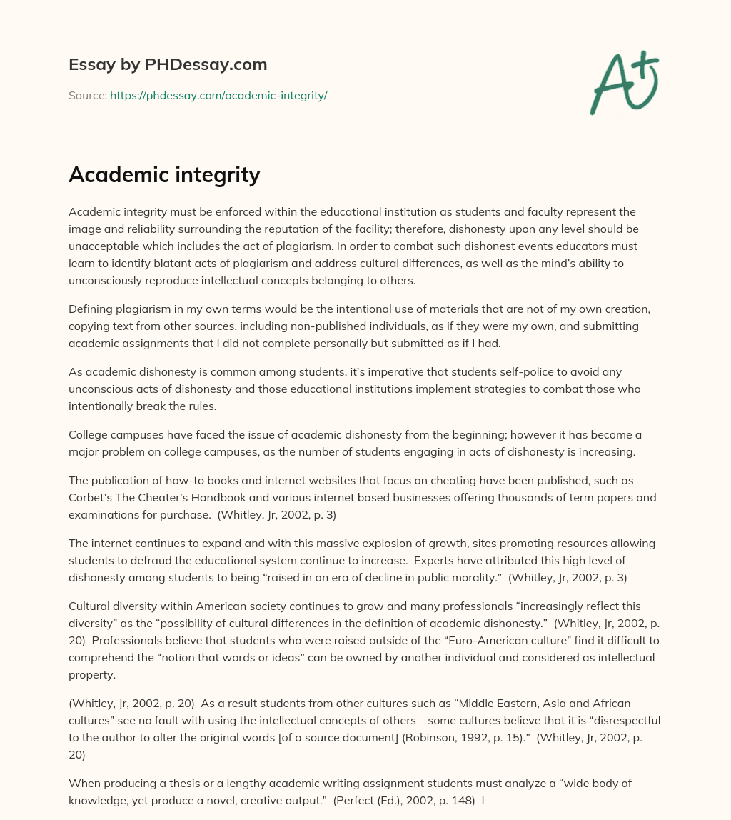 what is academic integrity and why is it important essay