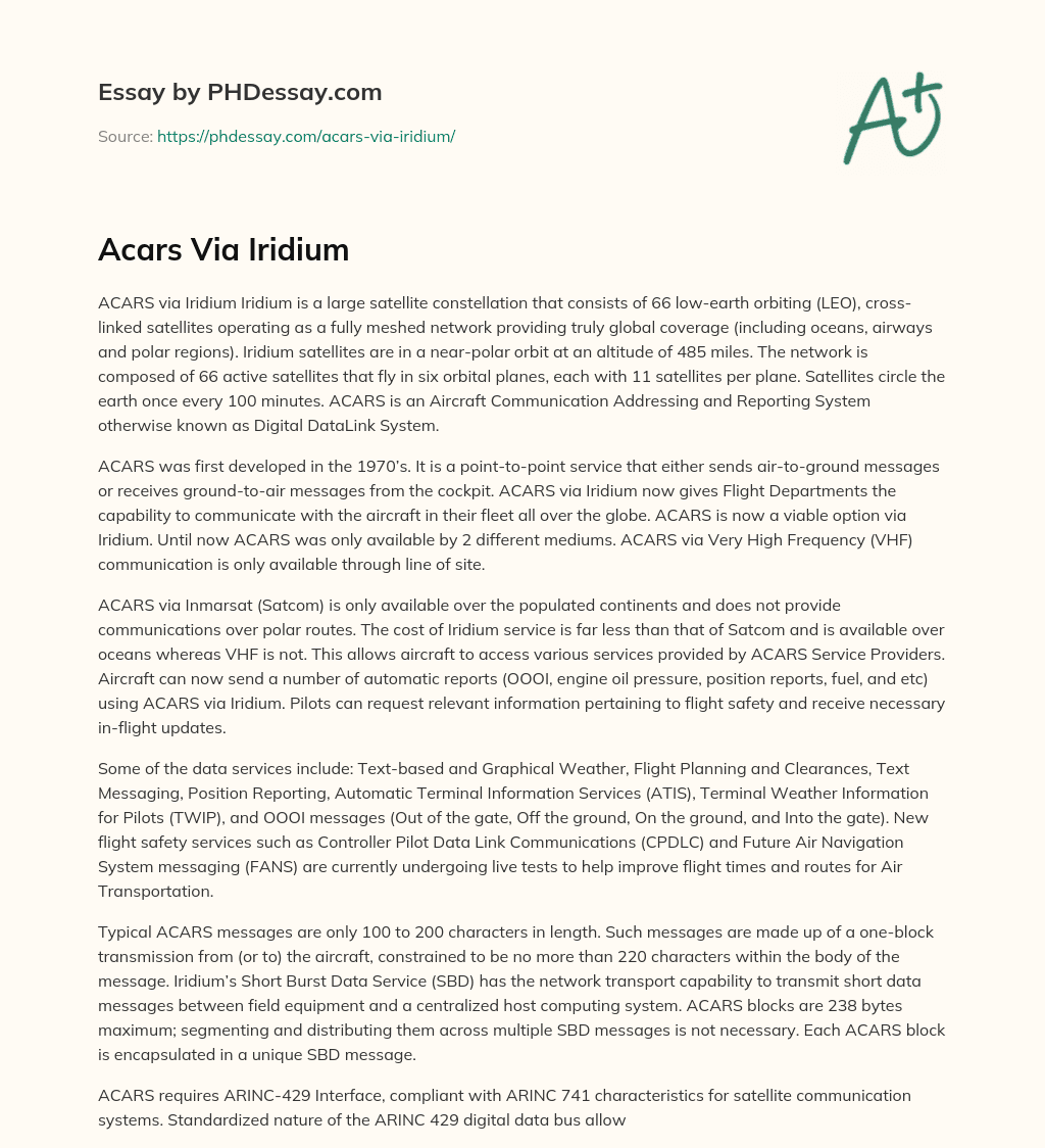 Acars Via Iridium essay