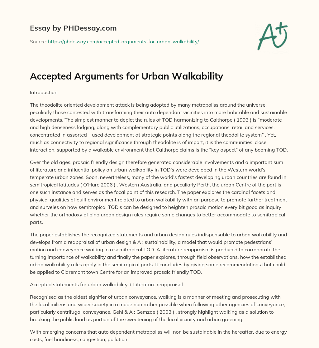 Accepted Arguments for Urban Walkability essay