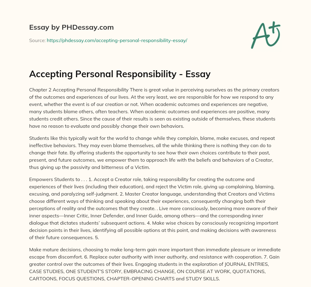 Accepting Personal Responsibility Essay 400 Words PHDessay