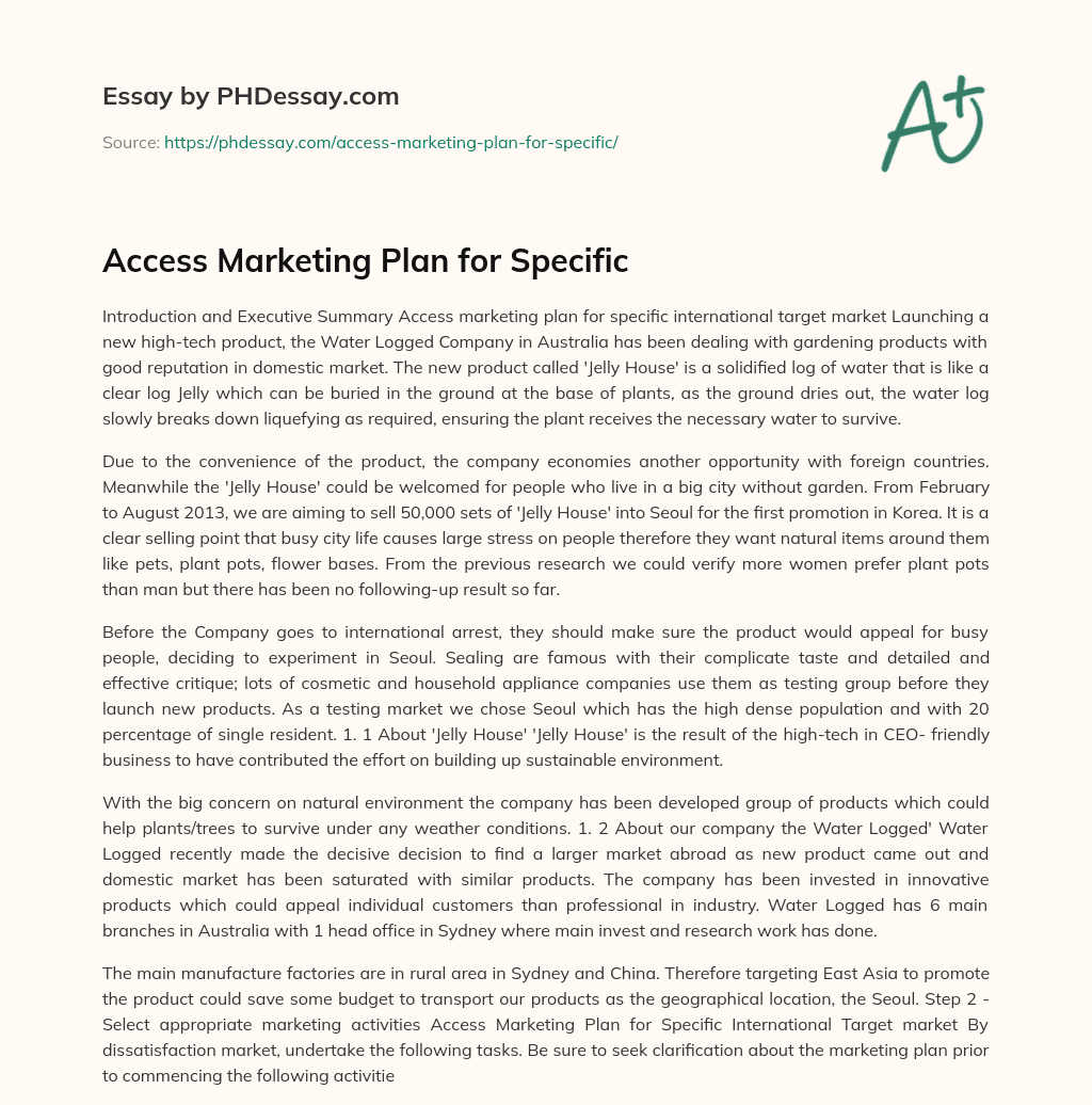 Access Marketing Plan for Specific essay