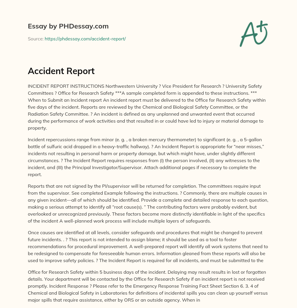 Accident Report essay