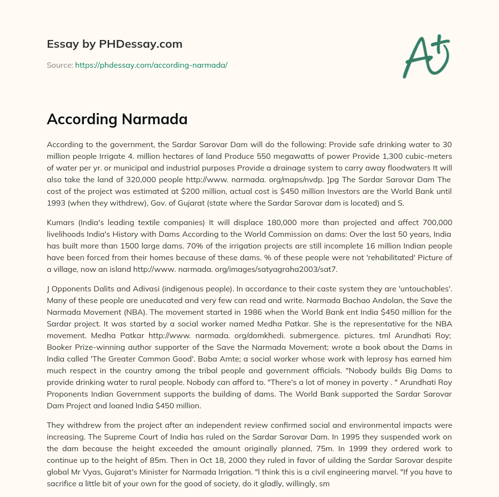 According Narmada essay
