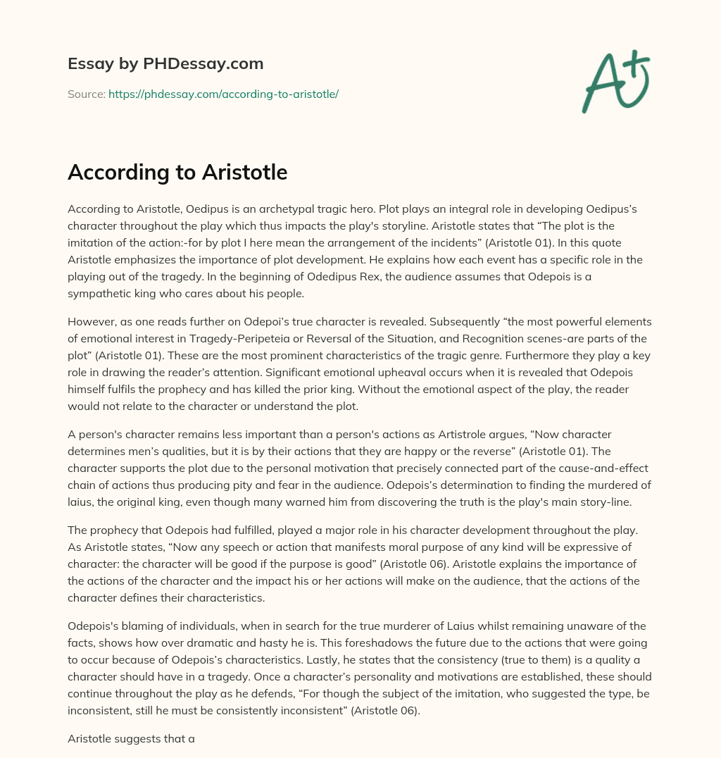 The Importance of Plot in Developing Oedipus as an Archetypal Tragic Hero essay