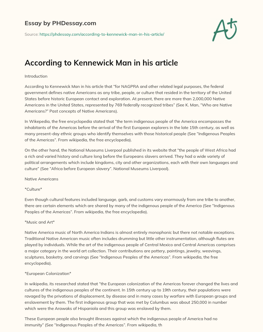 According to Kennewick Man in his article essay
