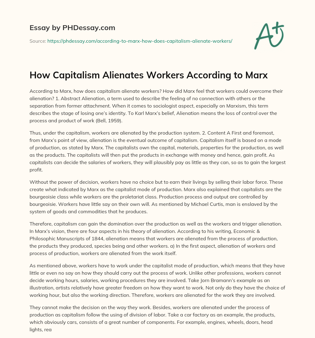 How Capitalism Alienates Workers According to Marx essay