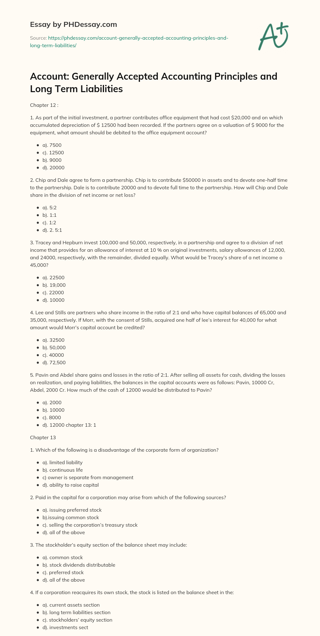 Account: Generally Accepted Accounting Principles and Long Term Liabilities essay