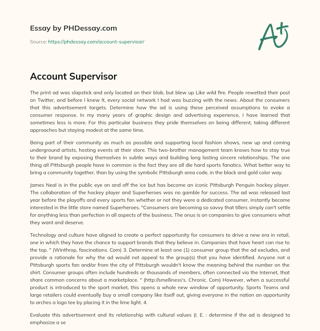 Account Supervisor essay