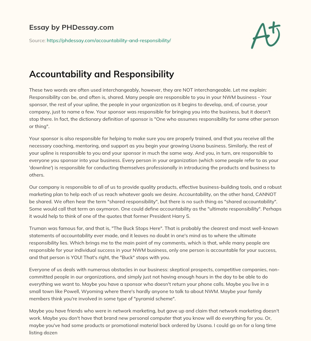 Accountability and Responsibility essay