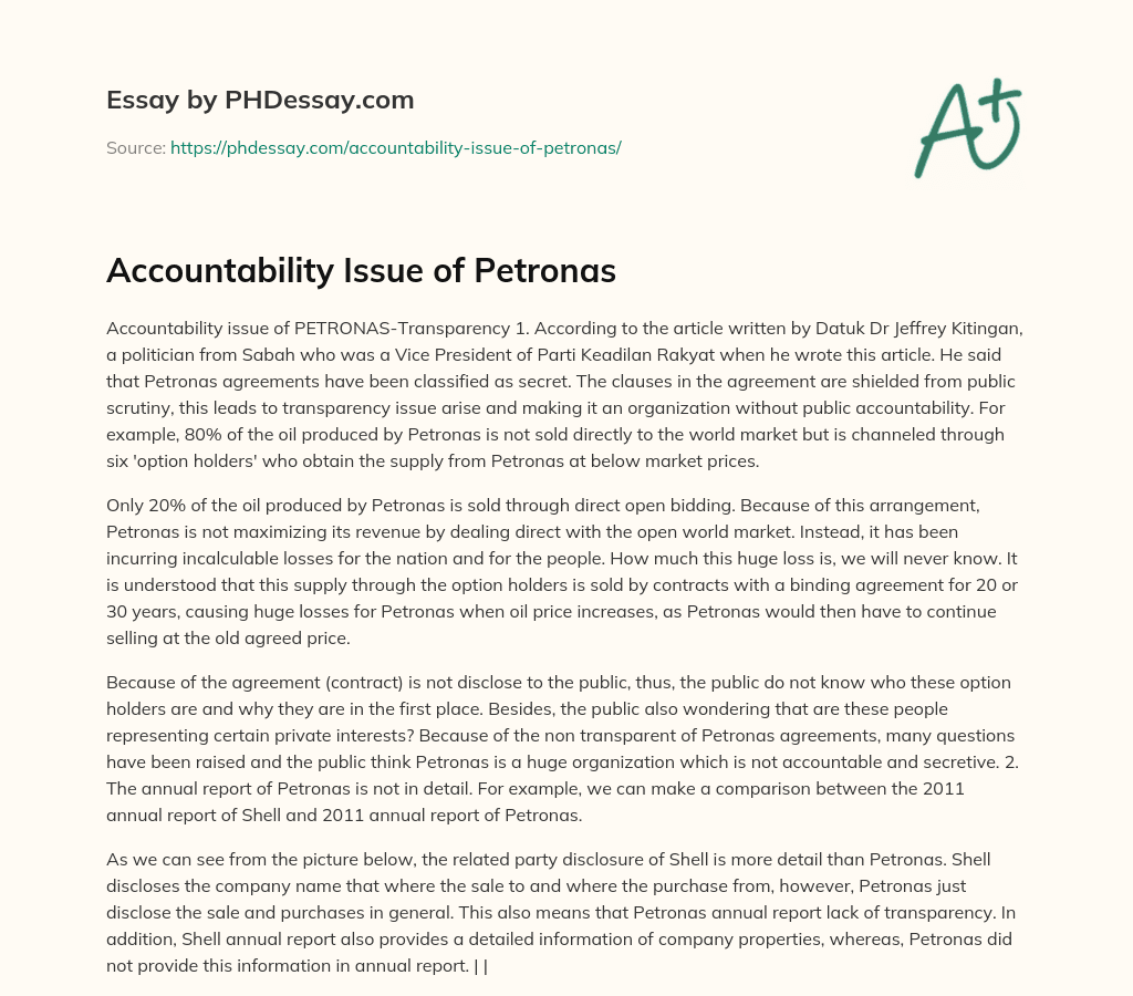 Accountability Issue of Petronas essay