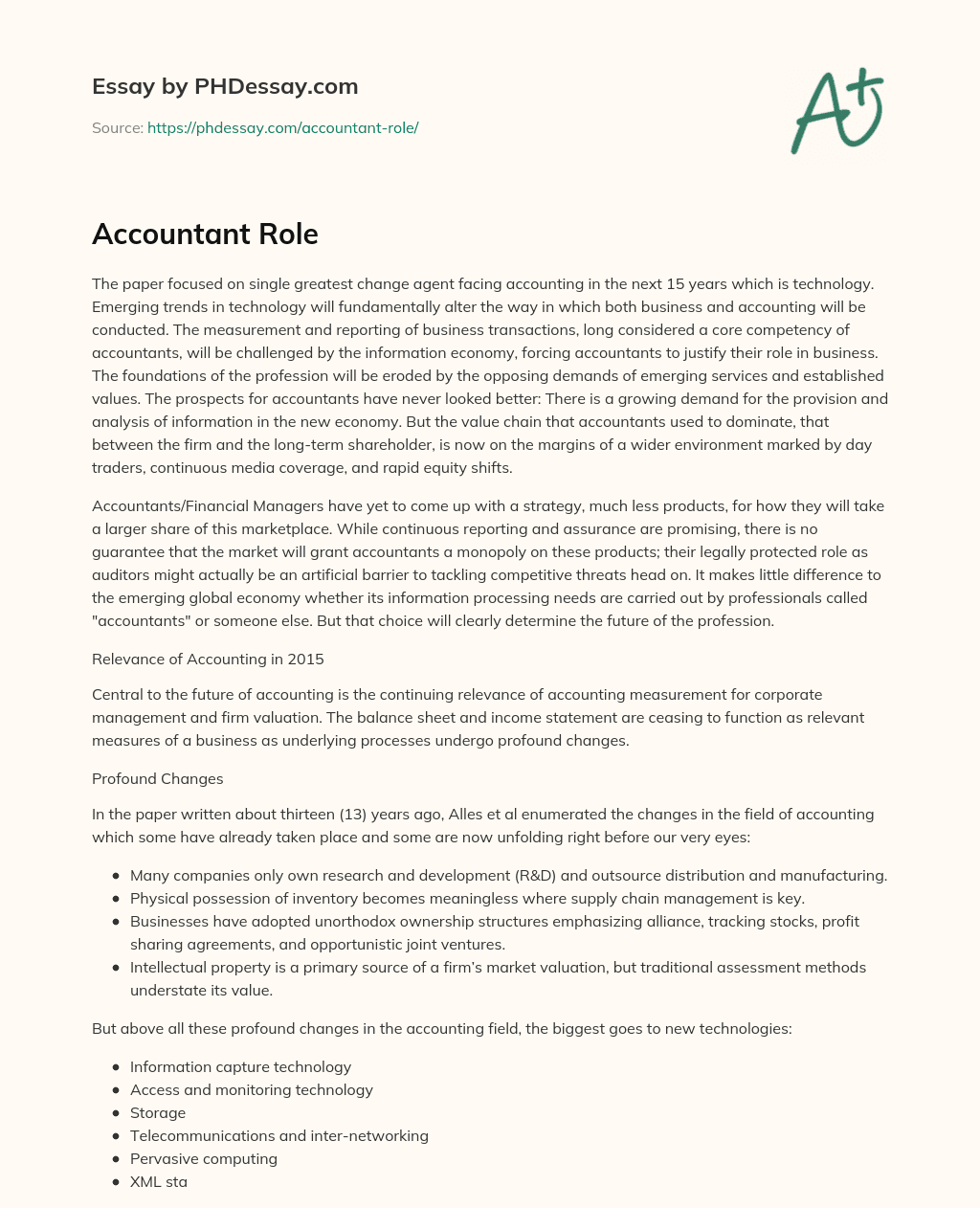 accountant role essay