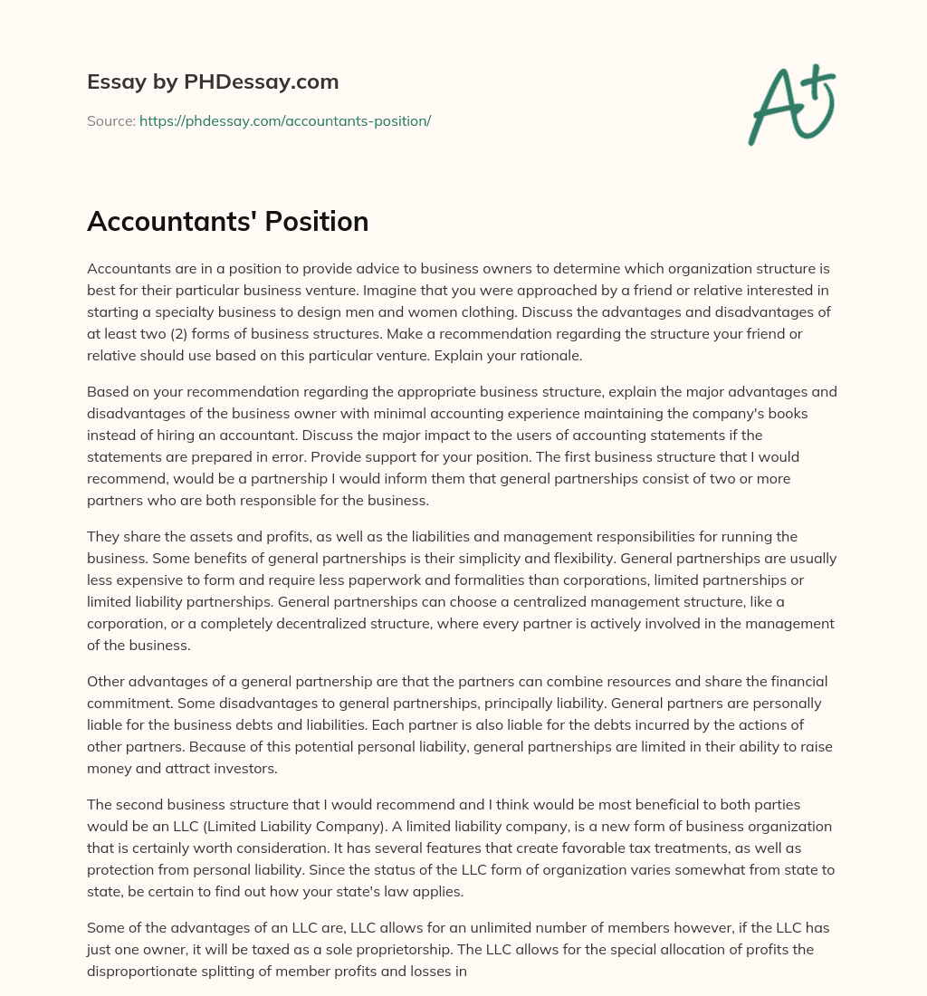 Accountants’ Position essay