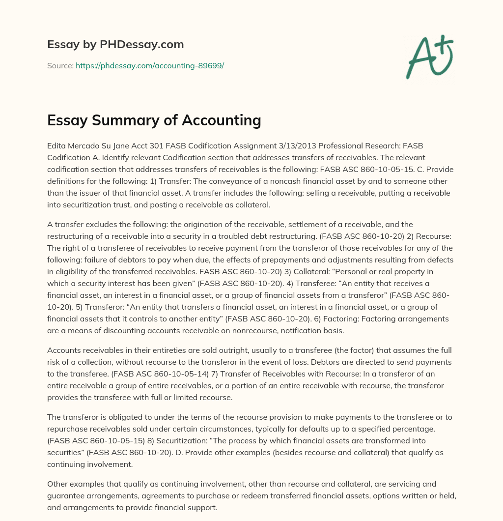 Essay Summary of Accounting essay