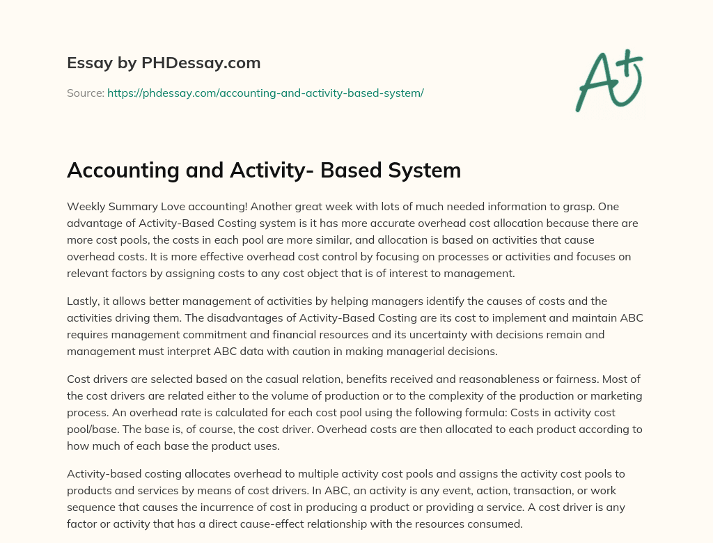 Accounting and Activity- Based System essay
