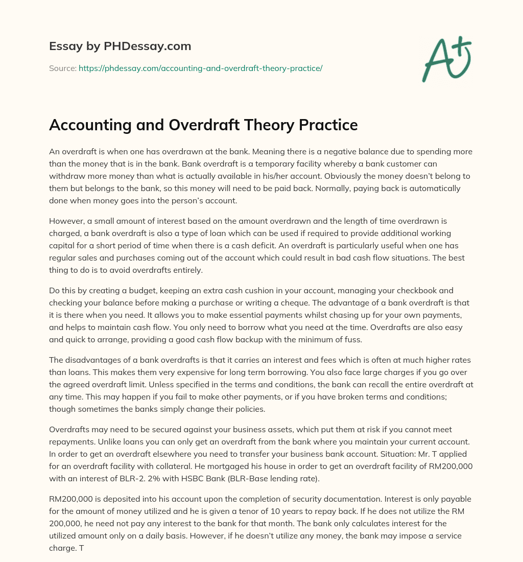 Accounting and Overdraft Theory Practice essay