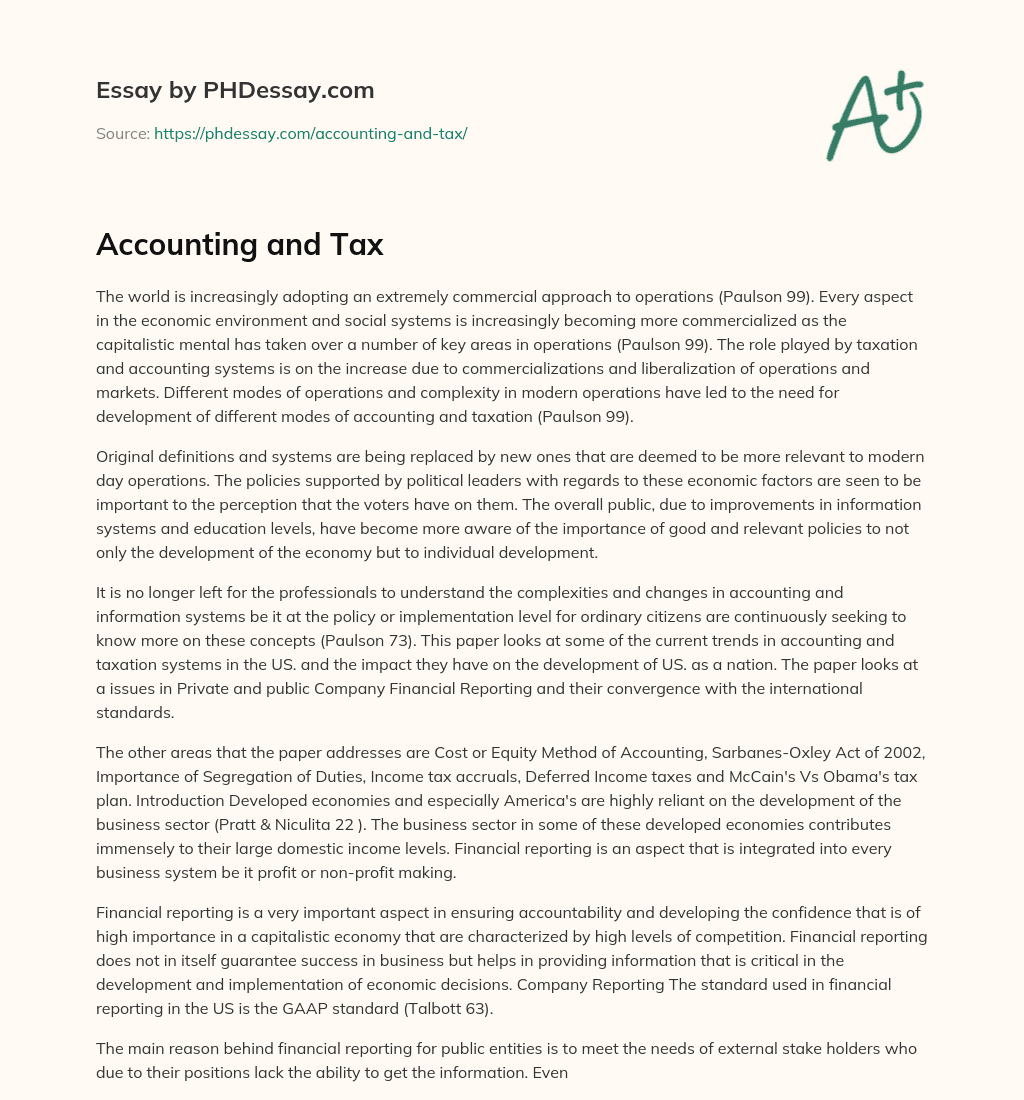 Accounting and Tax essay