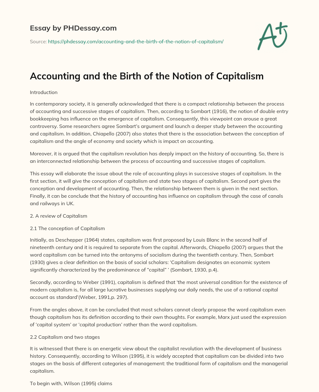 Accounting and the Birth of the Notion of Capitalism essay