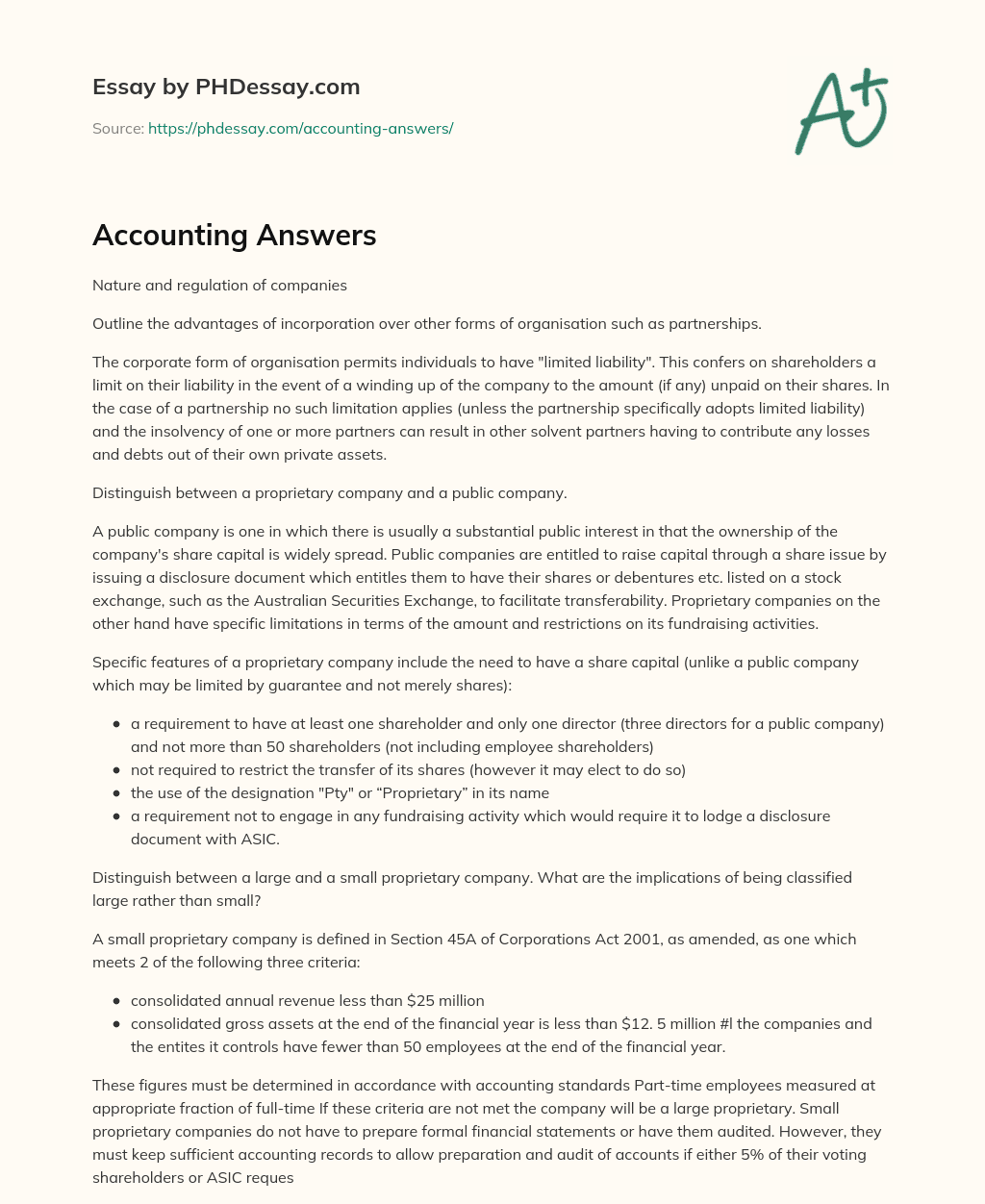 Accounting Answers essay