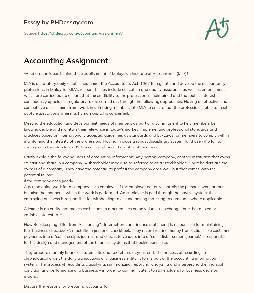 Accounting Assignment essay