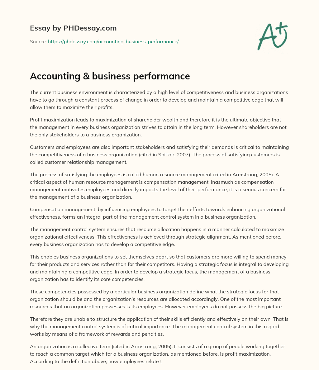 Accounting & business performance essay