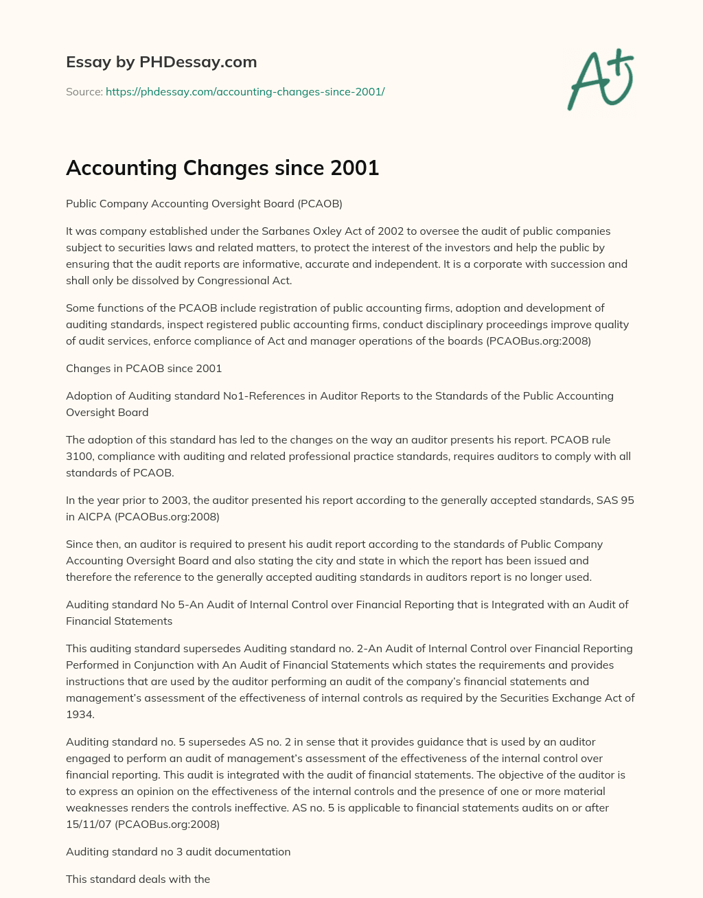 Accounting Changes since 2001 essay