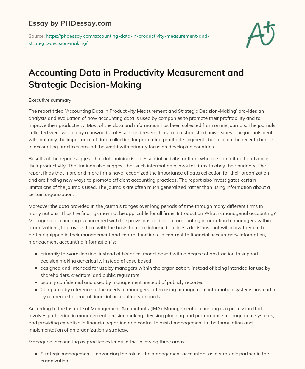 Accounting Data in Productivity Measurement and Strategic Decision-Making essay