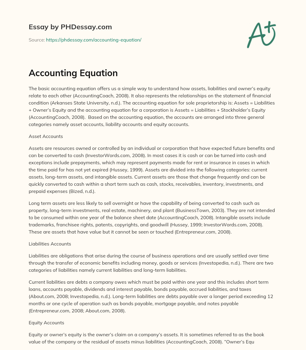 Accounting Equation essay
