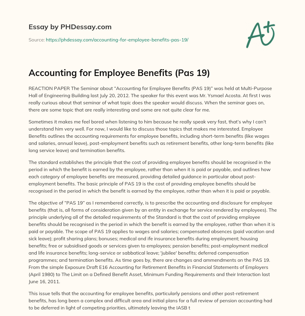 Accounting for Employee Benefits (Pas 19) essay