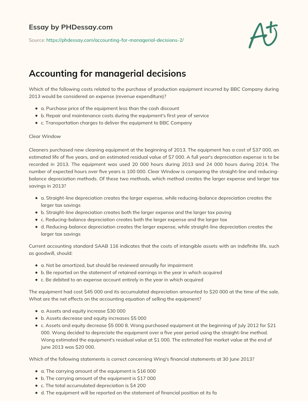 Accounting for managerial decisions essay