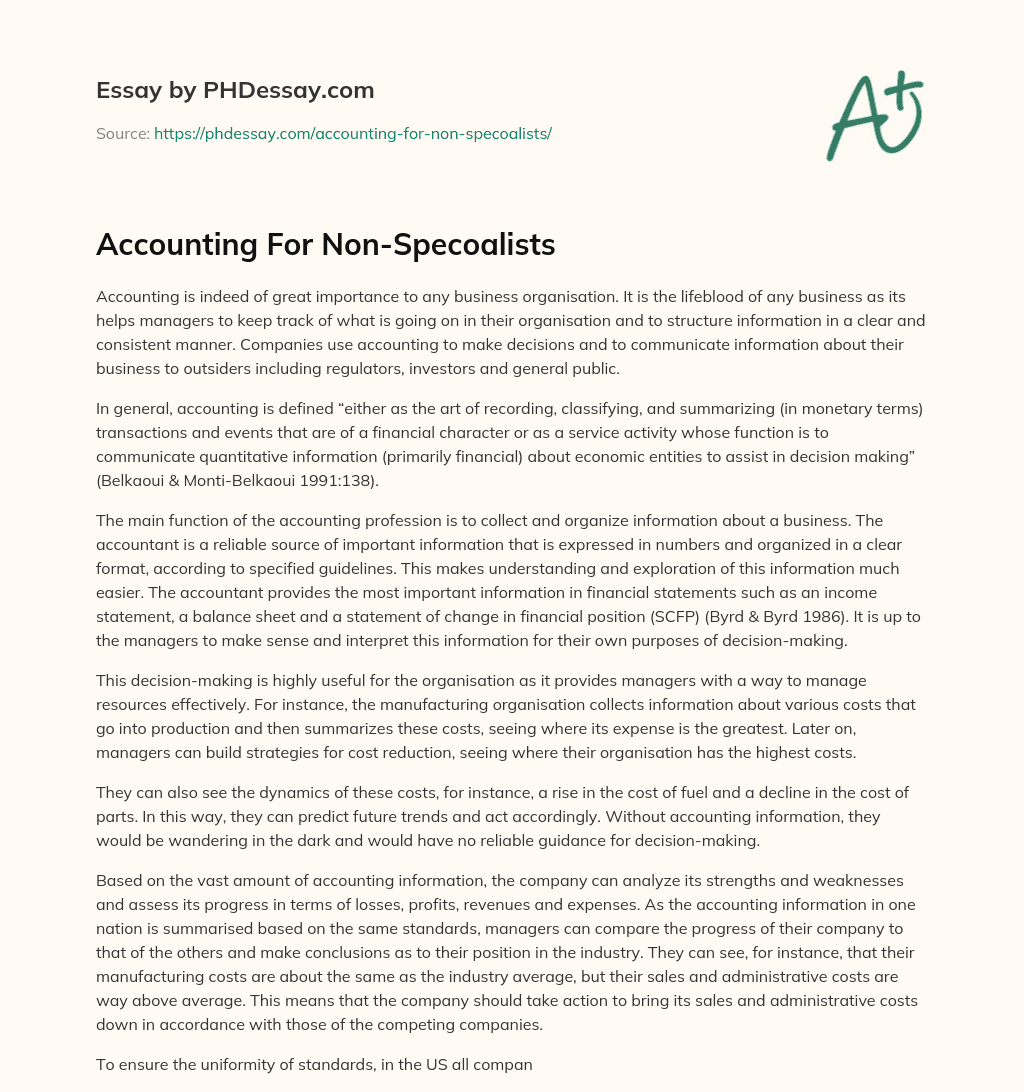 Accounting For Non-Specoalists essay