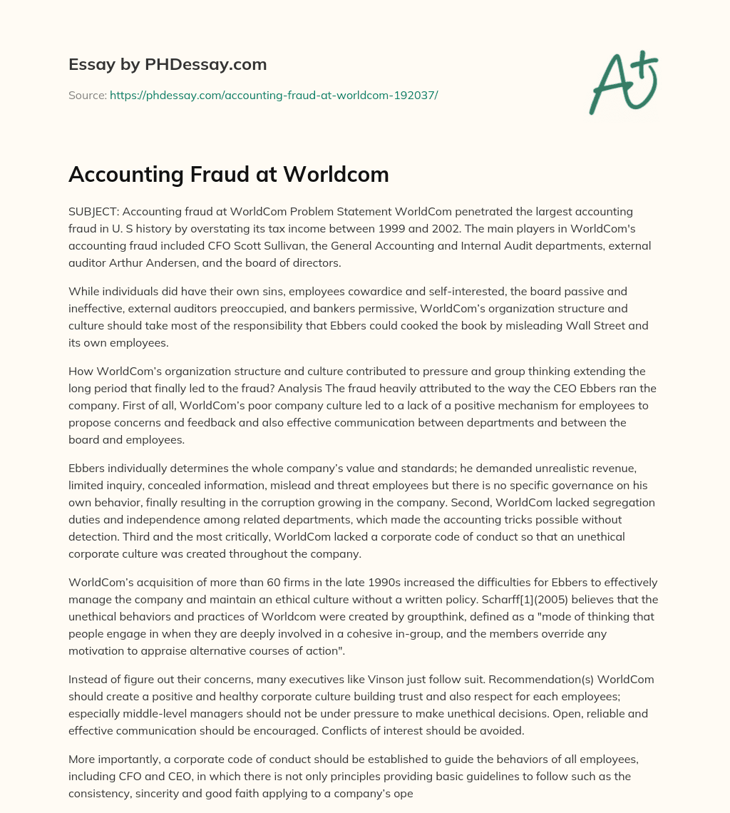 Accounting Fraud at Worldcom essay
