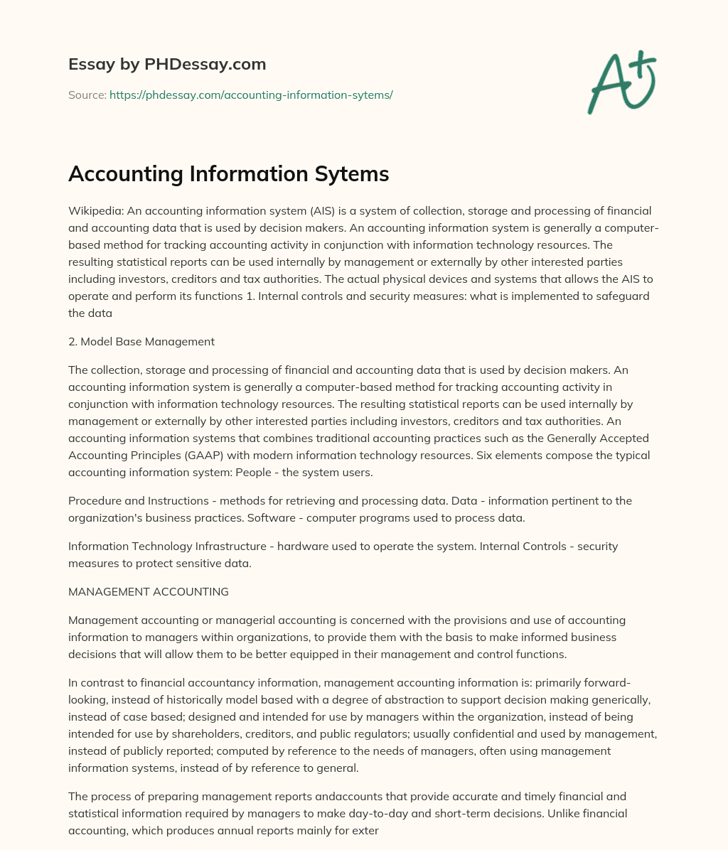Accounting Information Sytems essay