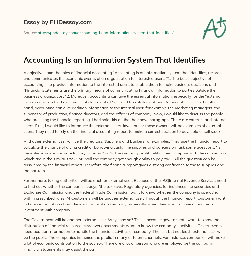 Accounting Is an Information System That Identifies essay