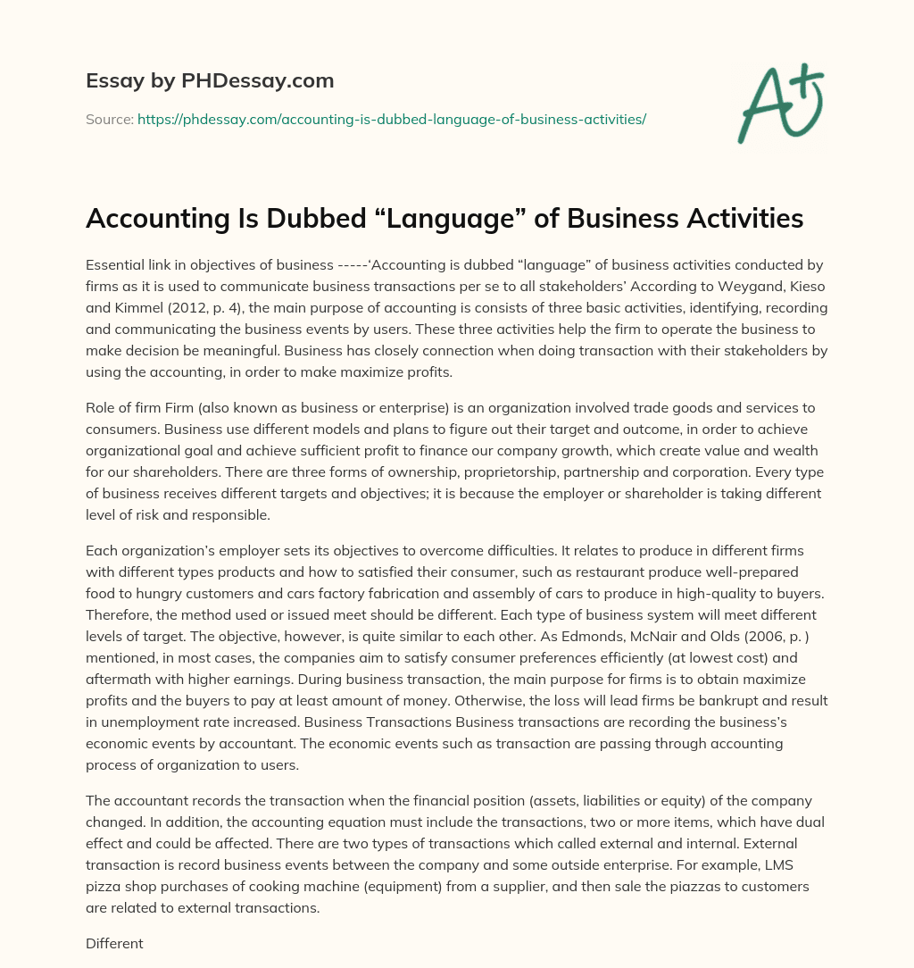 Accounting Is Dubbed “Language” of Business Activities essay
