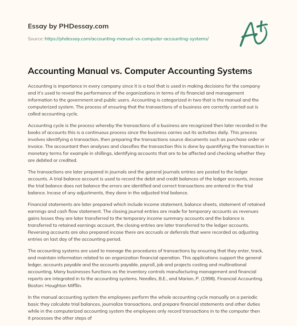Accounting Manual vs. Computer Accounting Systems - PHDessay.com