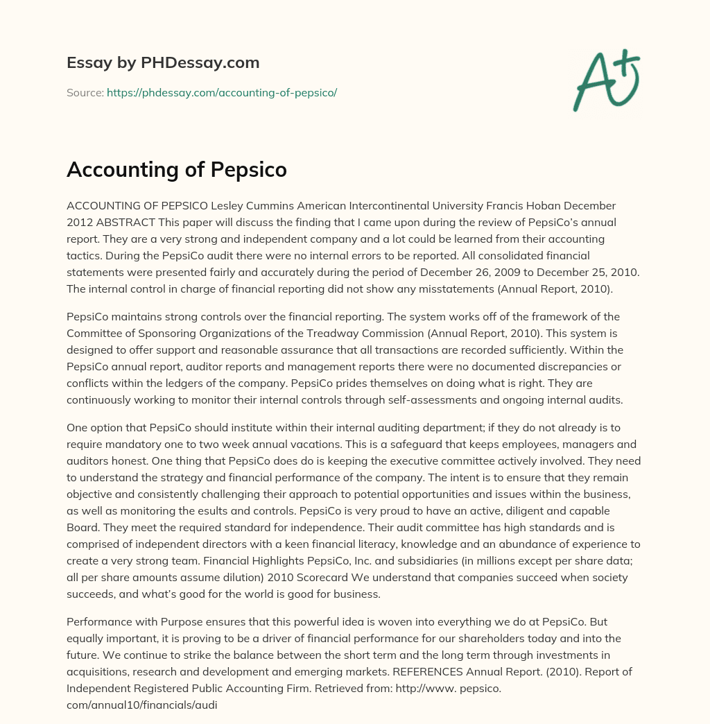 Accounting of Pepsico essay