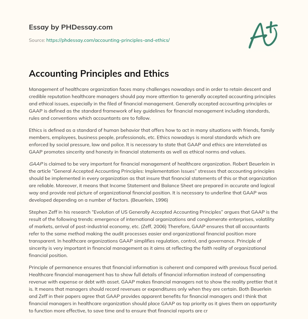 Accounting Principles and Ethics