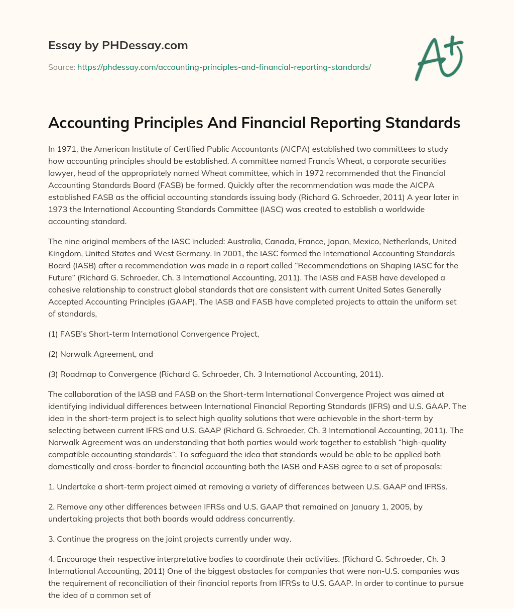 Accounting Principles And Financial Reporting Standards essay