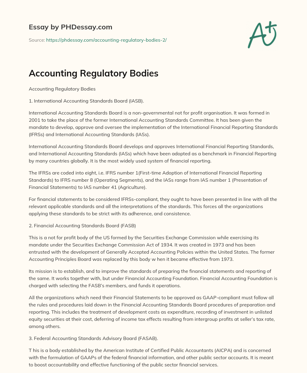 Accounting Regulatory Bodies essay
