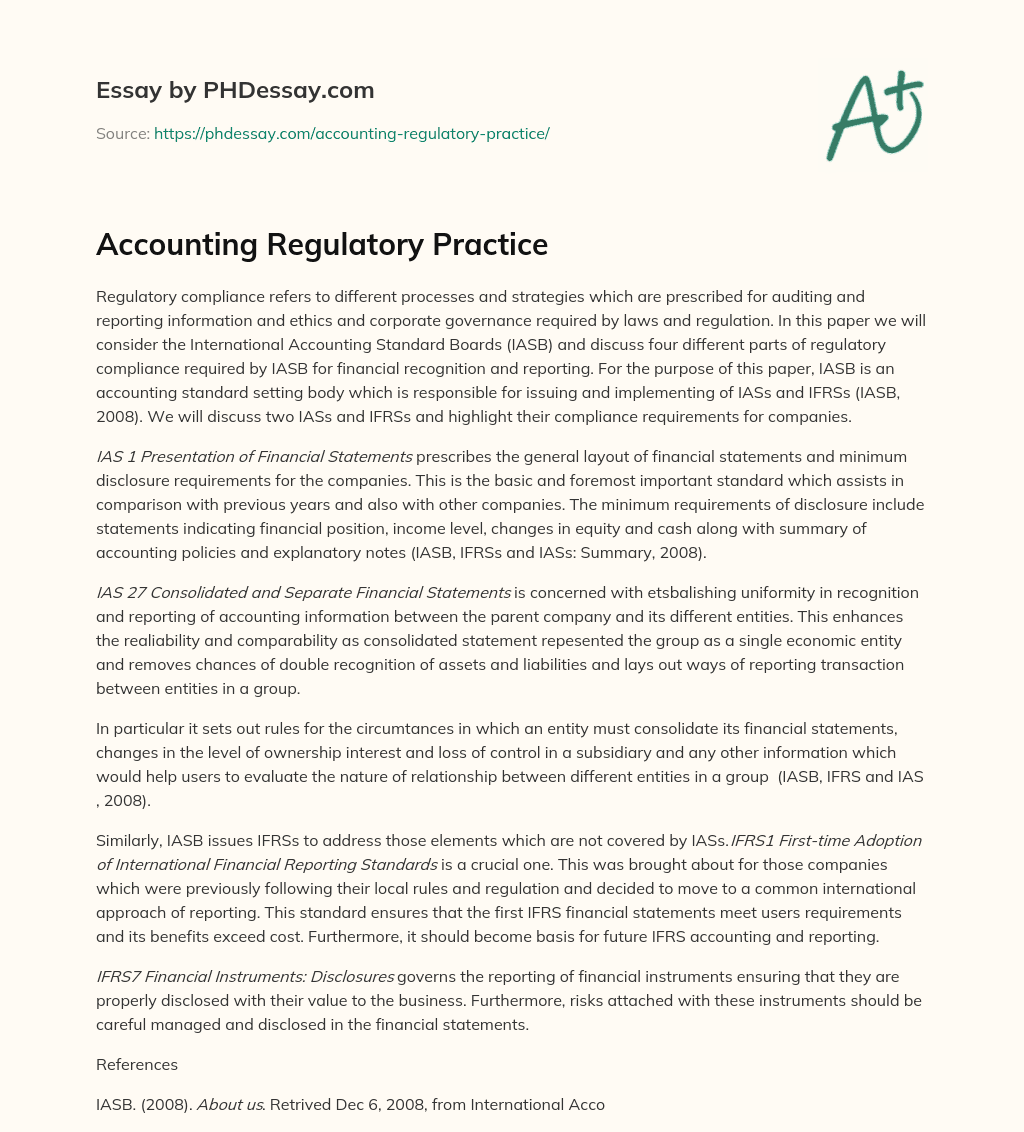 Accounting Regulatory Practice essay