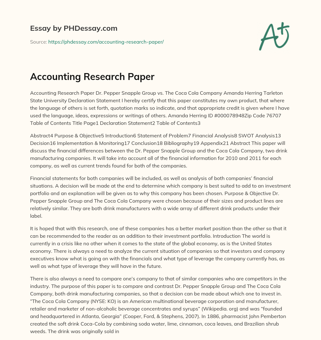 Accounting Research Paper essay