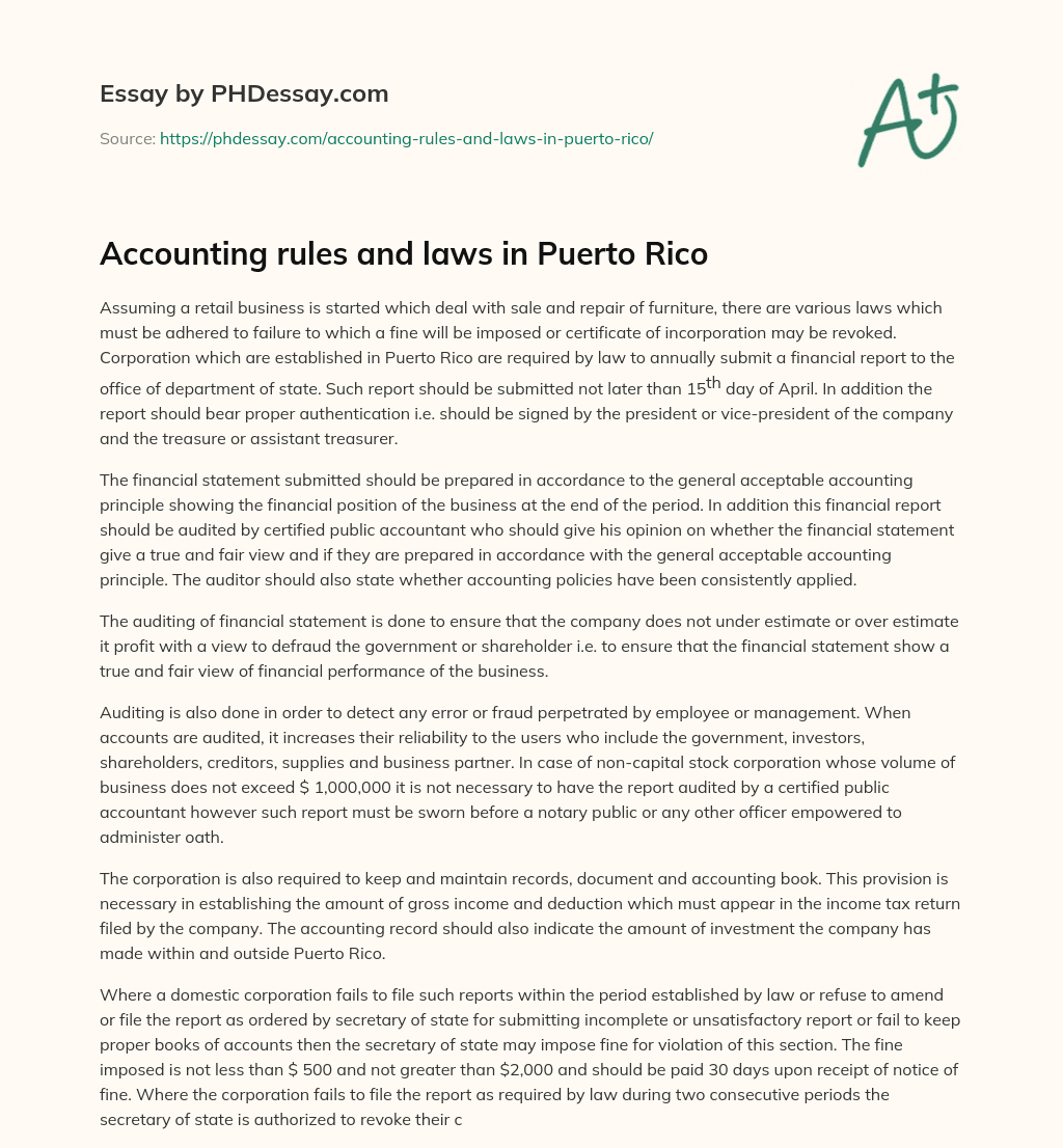Accounting rules and laws in Puerto Rico (600 Words)