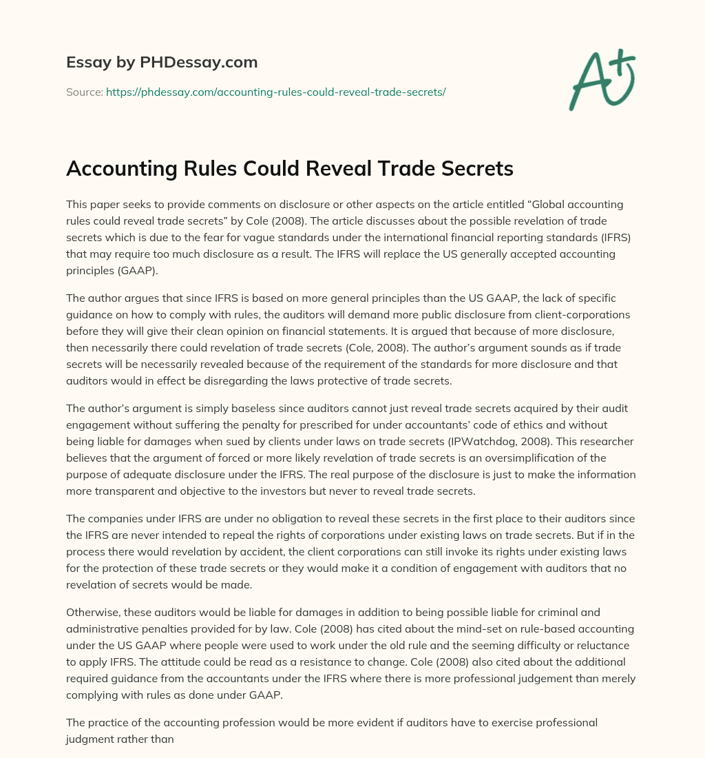 Accounting Rules Could Reveal Trade Secrets essay
