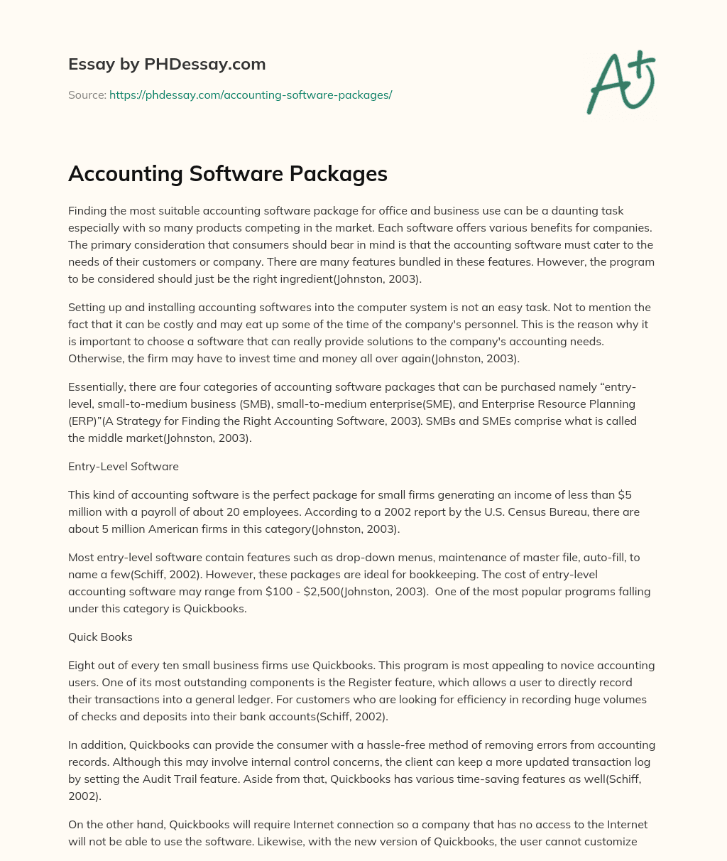 Accounting Software Packages essay
