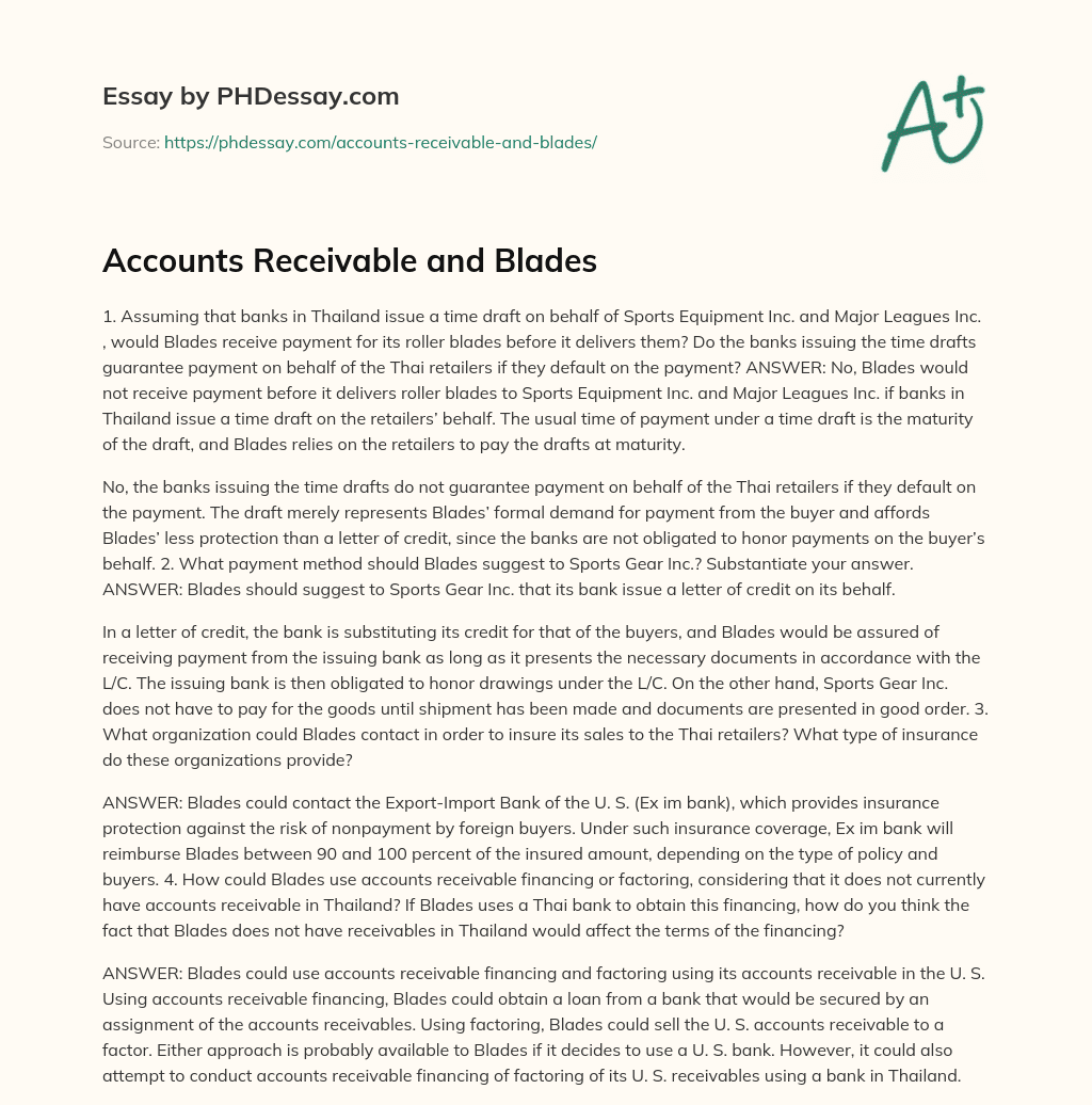 Accounts Receivable and Blades essay