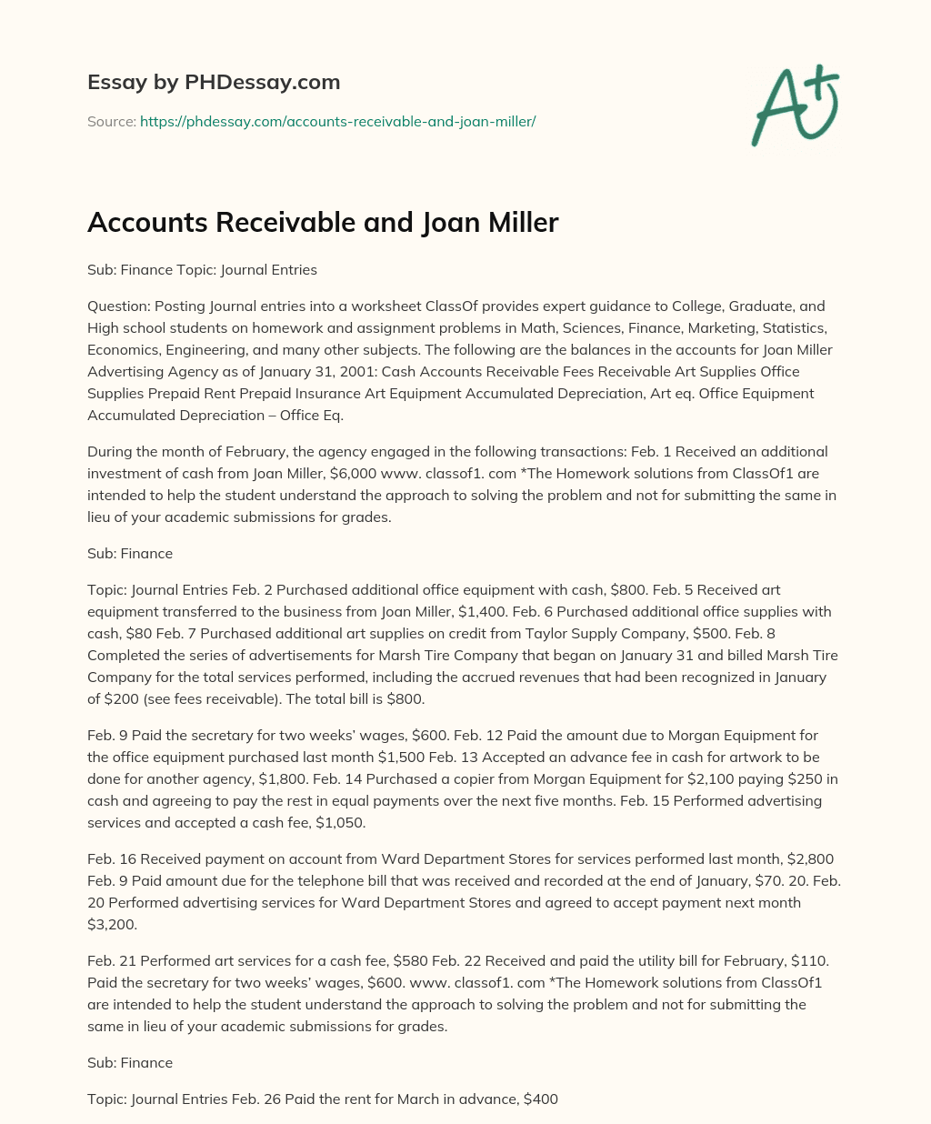 Accounts Receivable and Joan Miller essay