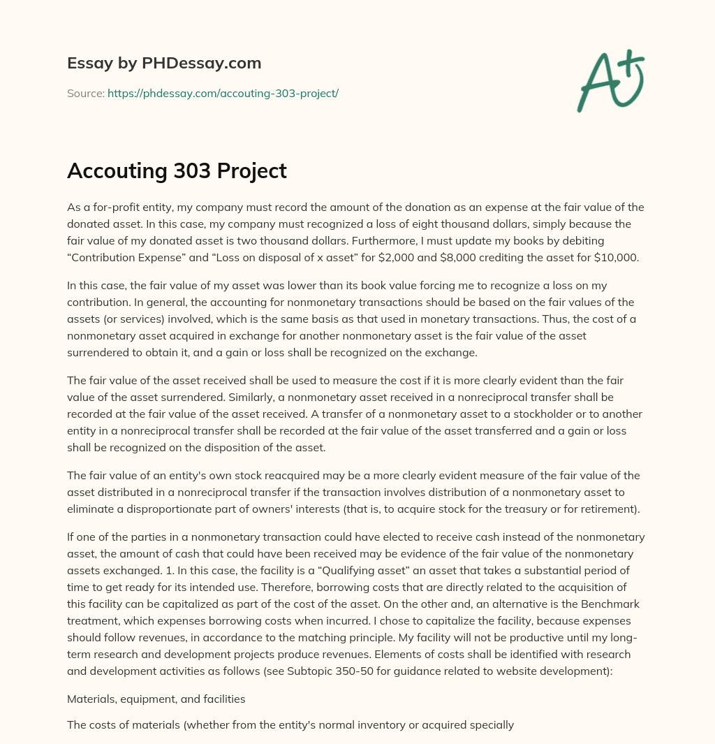 Accouting 303 Project essay