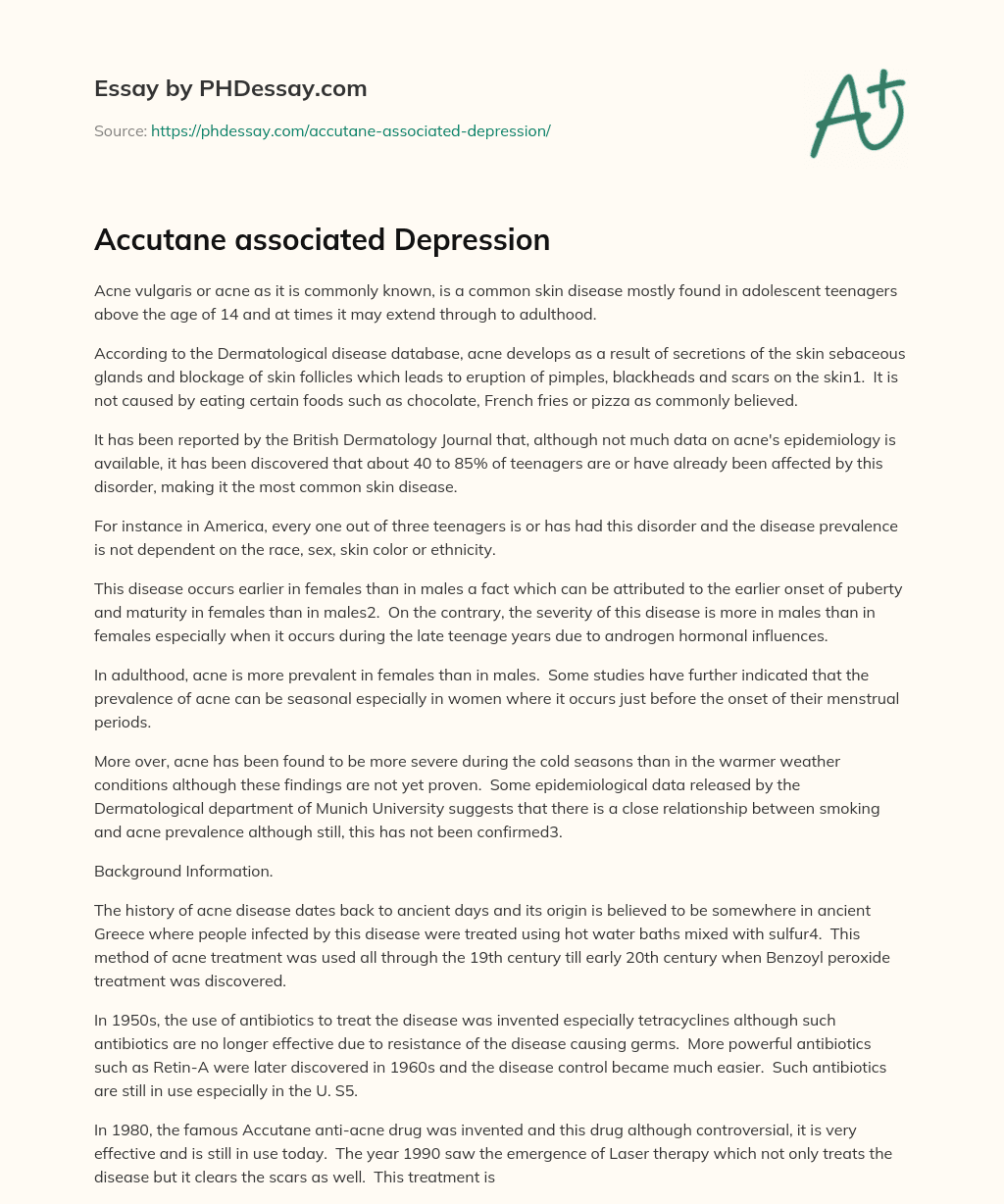 Accutane associated Depression essay